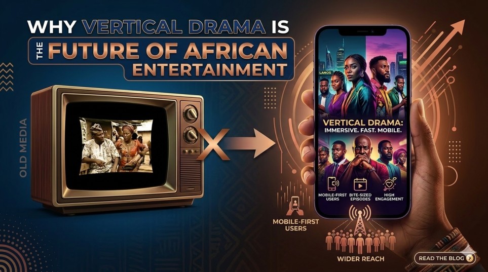 Illustration comparing old media with mobile-first vertical drama